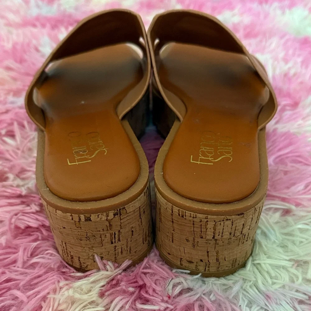 Franco Sarto Tan Platform Sandals with Gold Accents